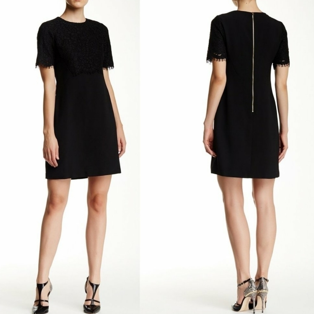 TED BAKER LONDON Annita Lace Detail Black Dress short sleeve